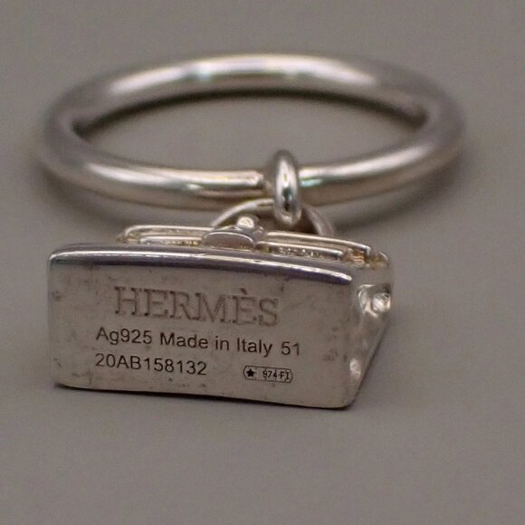 HERMES Logo Amulet Kelly Ring Size 51 Silver Ag 925 Italy - Picture 6 of 7